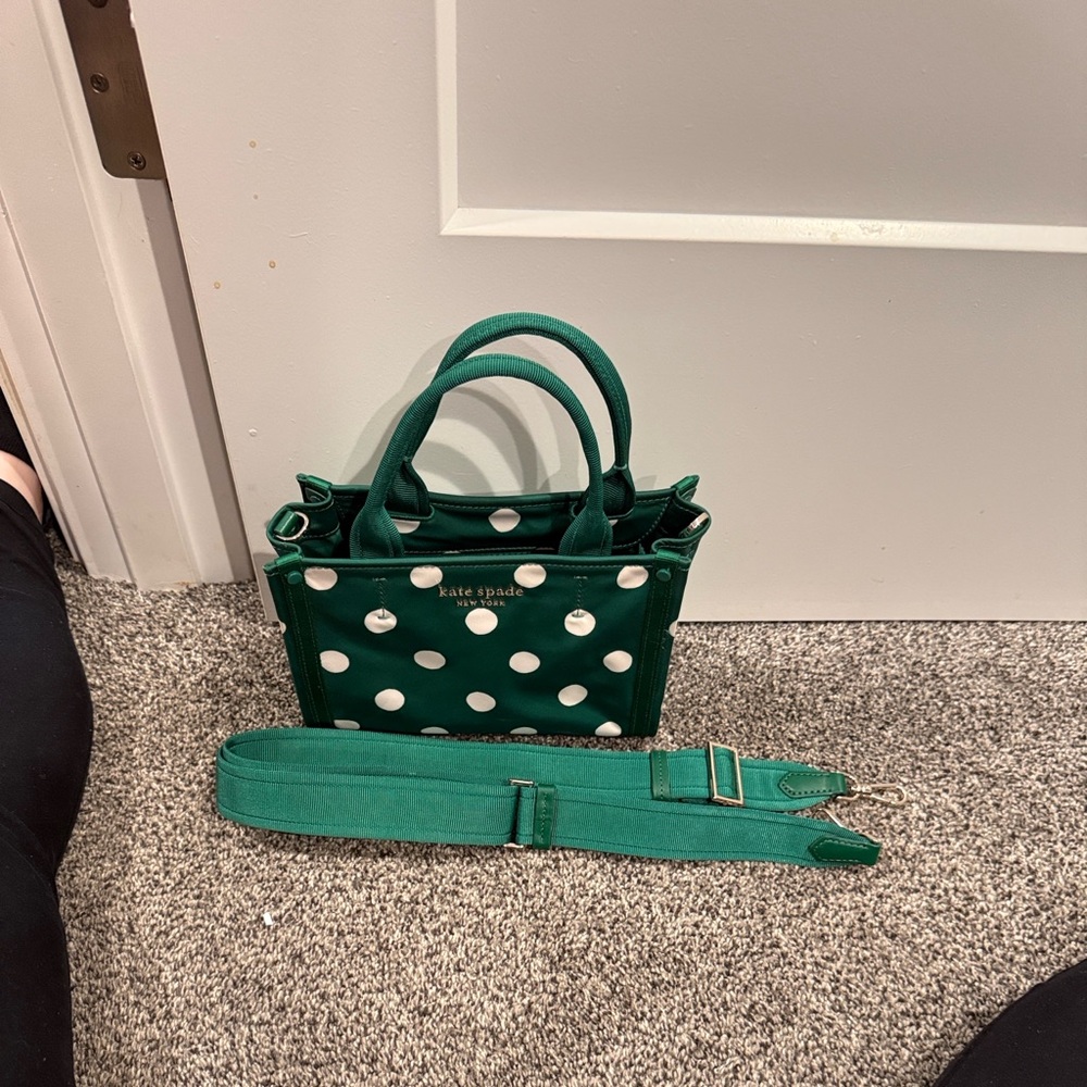 Kate Spade Green and White Polka Dot Small Tote.